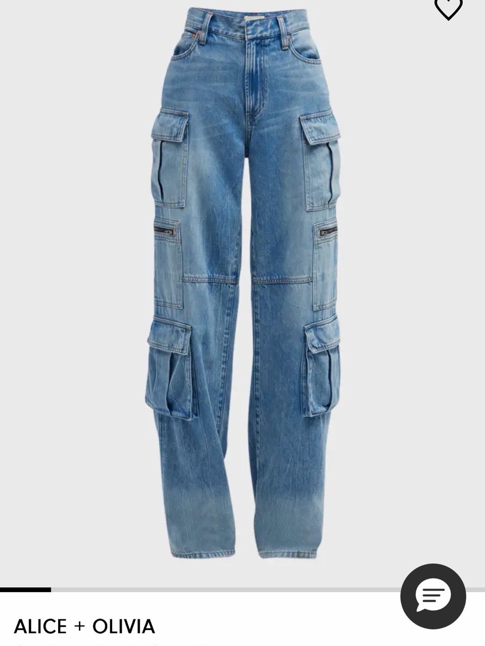 Alice + Olivia Washed Blue Denim Cargo jeans